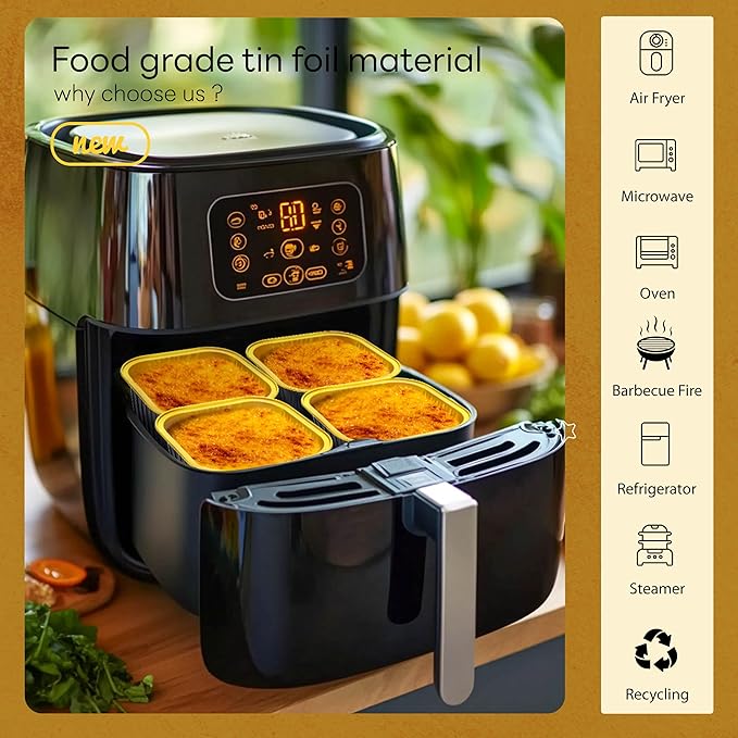 50 Pcs Mini Square Baking Cups with Lids and Spoons Aluminum Foil Mini Cake Pans with Lids Disposable Ramekins Cake Pans Dessert Cups for Wedding Birthday Party(Black Gold,10oz)