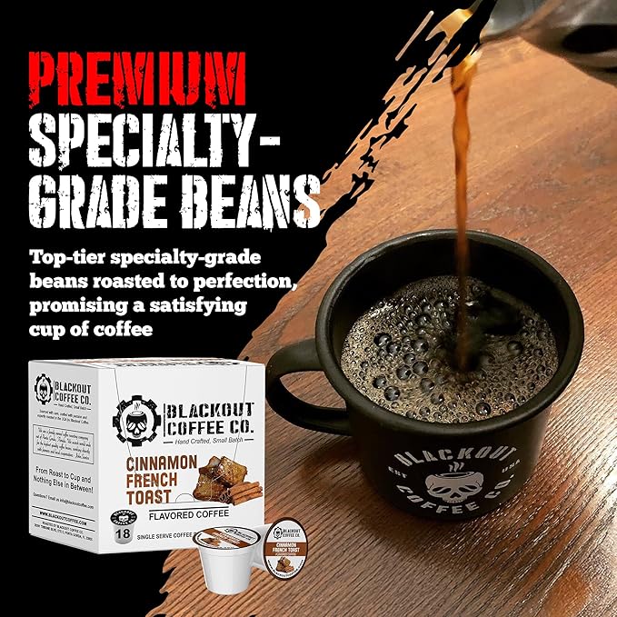 Blackout Coffee Cinnamon French Toast Flavored Coffee Pods – Single Serve Coffee Pods, Smooth Taste, Indulgent Flavor – Freshly Roasted 18 Count, American Made
