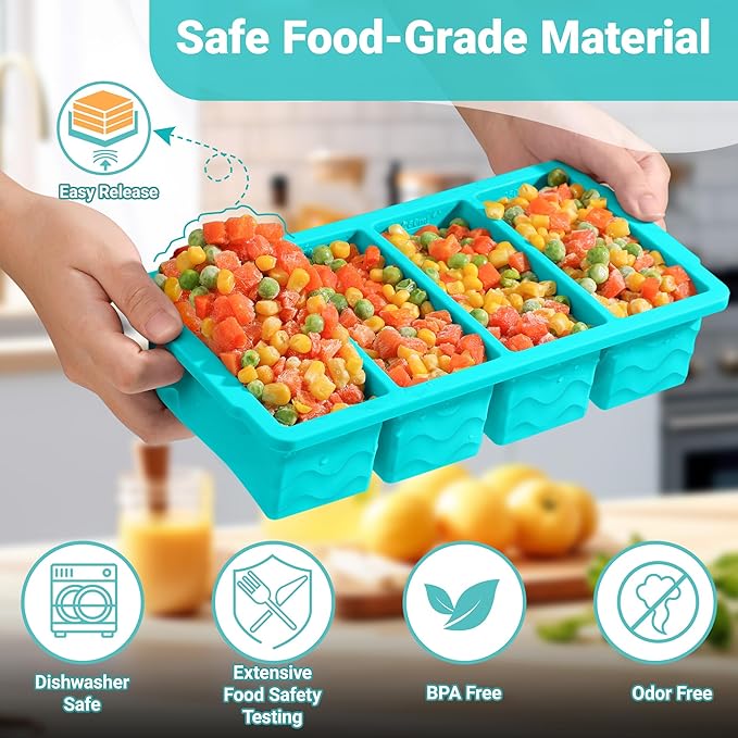 Silicone Freezer Trays with Lid for Soup, 1-Cup & 2-Cup Large Ice Cube Molds Food Storage Containers for Meal Prep, Freeze 250mL/125mL Portions – 2 Pack