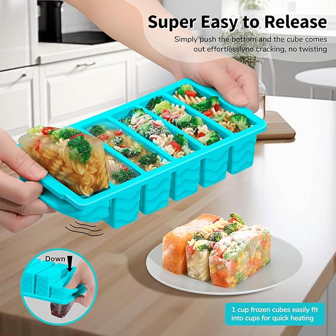 4-Pack Silicone Freezer Trays with Lid,2*【2 Large 2-Cup(500ml)&6 Small 1/2-Cup(125ml)】Soup Freezer Container Molds,Ice Cube Tray For Meal Prep&Freezing Soup,Stews,Sauces,Oven&Dishwasher-Safe