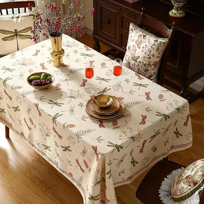 ISAENNE Designer Floral Linen Tablecloth Rectangular,French Off White Elegant Table Cloth,Washable Home Decor Tablecloths for Dining Thanksgiving Kitchen Christmas Party,55"*87"-Grace B