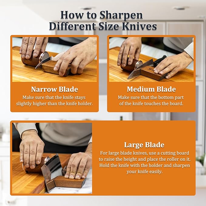 Rolling Knife Sharpener Wooden Kit - Roller Wheel Sharpener with Magnetic Holder | 400 Grit Diamond & 1000 Ceramic Disks Sharpeners | 15 & 20 Angle for Special & Standard Kitchen Knives