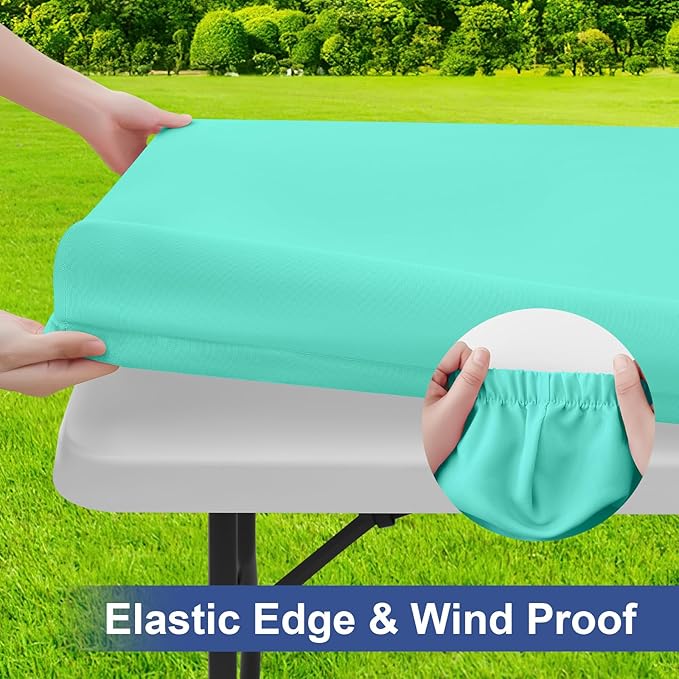 homing Rectangle Table Cloth Cover, Waterproof Polyester Elastic Fitted Tablecloth, Fits for 8 Foot Folding Tables, Washable Table Protector for Picnic, Camping, Outdoor (Aqua, 30" x 96")