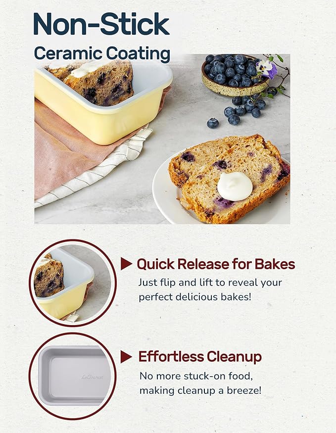 LeGourmet Nonstick Bread Loaf Pan 9 X 5 Inch, Ceramic Coating, Non-Toxic, Rust Resistant Aluminized Steel, Perfect 1 lb Baking Dish for Meatloaf, Pound Cake & Brownie (Rosemary)