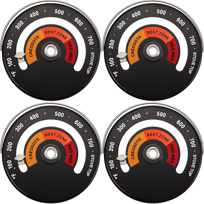 Frienda Wood Stove Thermometer Magnetic, Oven Temperature Meter Stove for Avoiding Chimney Pipe Damaged by Overheat (4 Pieces)