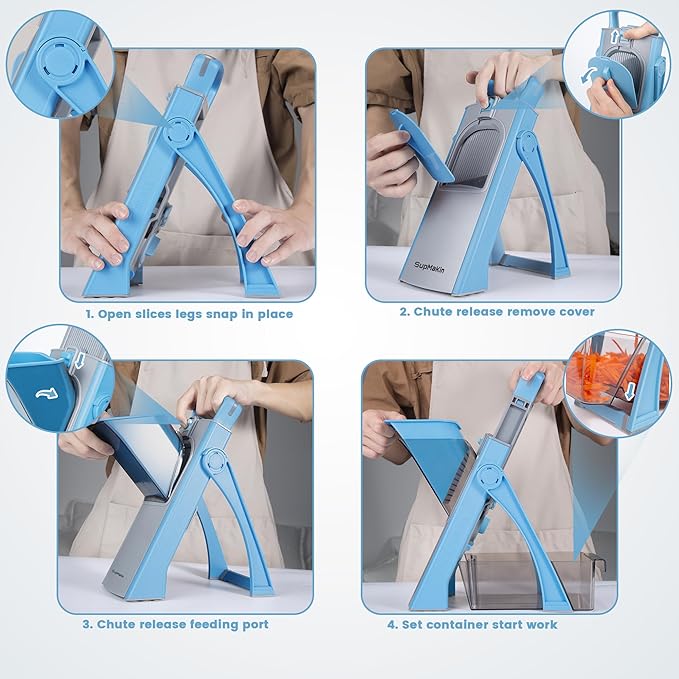 SupMaKin Upgrade Safe Mandoline Slicer Plus, Vegetable Chopper, Potato Slicer, Food Slicer Onion Chopper, Fry Cutter, Veggie Salad Dicer Kitchen Chopping Artifact Gifts (Blue)