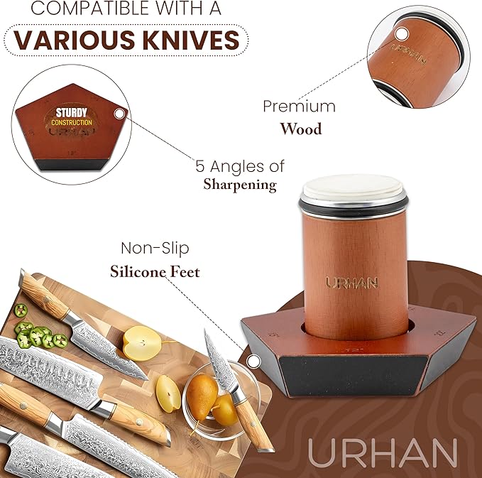 Rolling Knife Sharpener Kit – 5 Magnetic Angles (12, 15, 17, 19 & 22 Degrees) – Diamonds and Ceramic Discs – Durable Knife Sharpening System – Easy to Use at Home – Suitable for Kitchen Knives