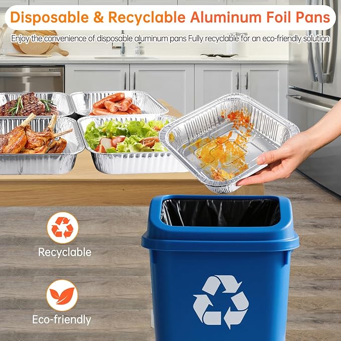 8x8 Aluminum Pans with Clear Lids - 20 Pack Disposable Baking Pans, Heavy Duty Tin Foil Trays for Cake Baking, Cooking, Heating, Storing, Prepping Food