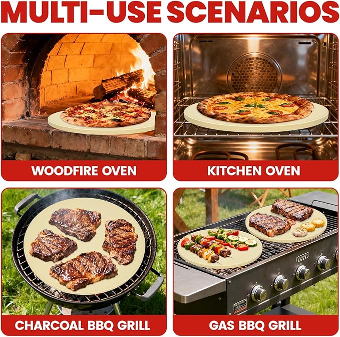 GOOD GAIN Pizza Stone for Oven Grill - 15'' Round Baking Stone for Bread, Pies | Cordierite Oven Stones for Cooking | Indoor,Outdoor | Durable, Heat Shock Resistant (Beige)