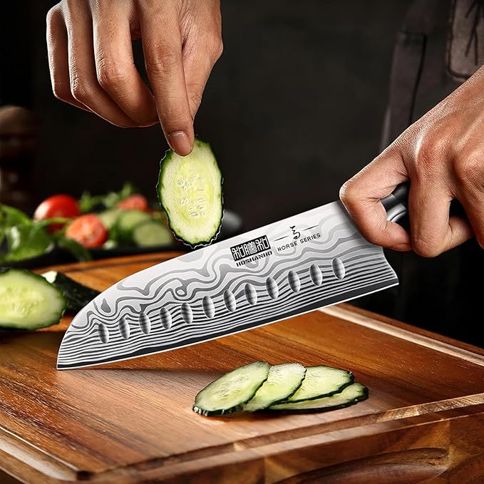 HOSHANHO 7 Pieces Knife Set with Magnetic Knife Holder, Ultra Sharp Powder Steel Kitchen Knives Set, Professional Chef Knife Sets with Ergonomic Pakkawood Handle