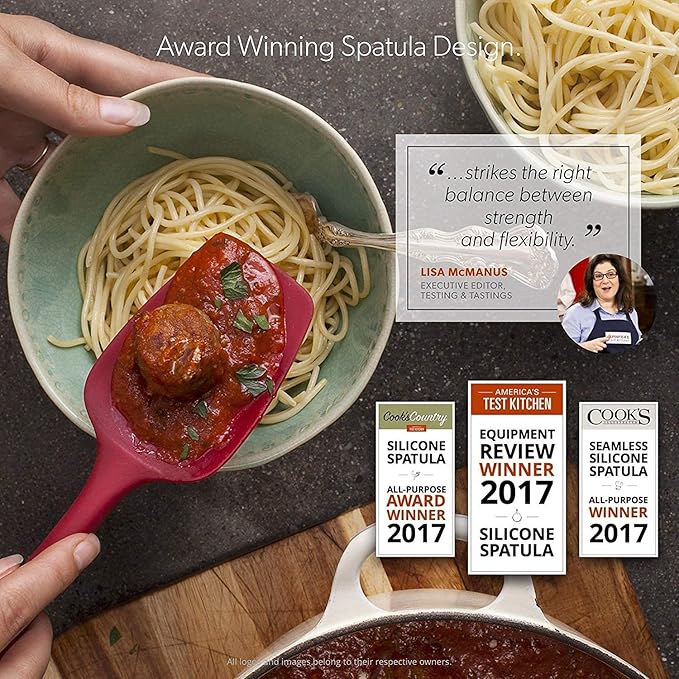 DI ORO Silicone Spoon Spatula - 600°F Heat-Resistant Large Silicone Spoonula Scraper - BPA Free Nonstick Cookware Safe Rubber Kitchen Utensil for Baking, Cooking, & Mixing - Dishwasher Safe (Red)