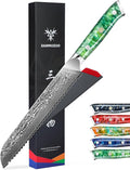 8” Bread Knife Serrated Kitchen Chef Knife - Damascus Steel & Resin Handle - Xuan Series (Jade Green)