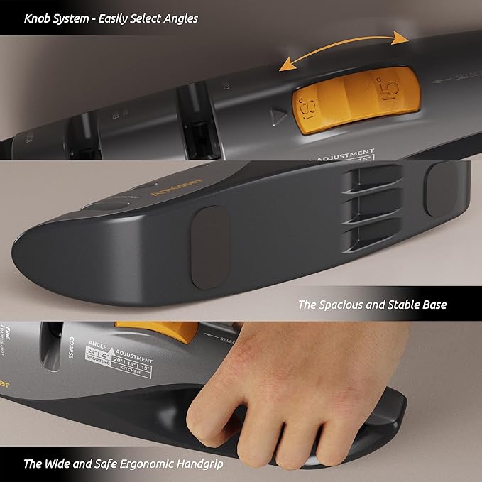 5-Angle Adjustable Knife Sharpener for Kitchen Knives, Scissors & Pocket Knives – Precision 15°-24° Sharpening with Coarse & Fine Slots, Non-Slip Base & Ergonomic Handle, Safe & Easy to Use