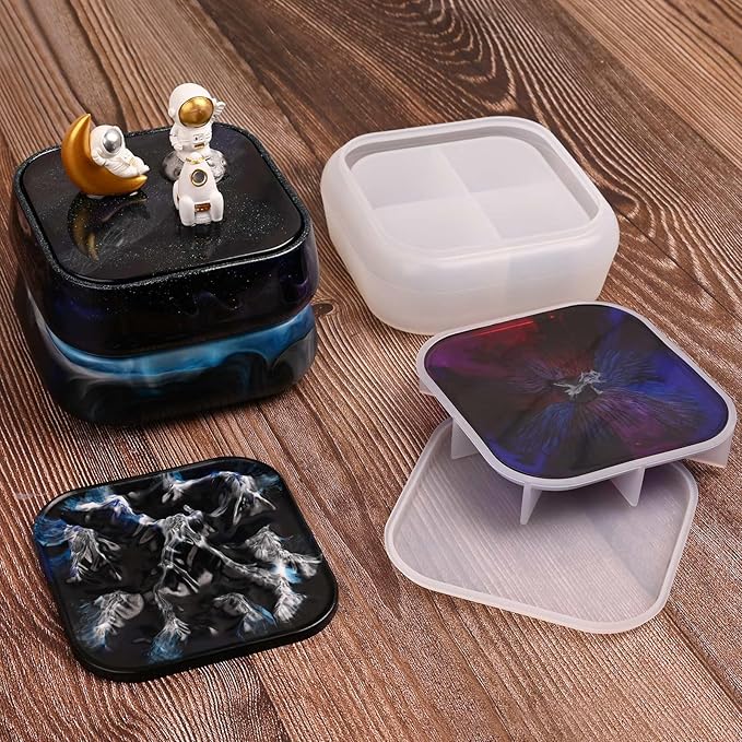 Moukiween Large Storage Box Molds with Lid, Resin Jar Mold, Silicone Box Mold for Storage Jewelry Epoxy Casting DIY Crafts
