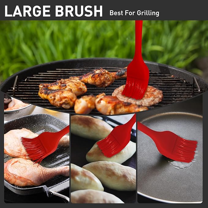Begonia Silicone Basting Pastry Brush-2pcs Heat Resistant Cooking Brush for Oil, Sauce, Butter, BBQ, Grill and Marinade, BPA Free, Dishwasher Safe （Red）