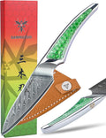 3.5 inch Paring Knife, Japanese VG-10 Damascus Steel Kitchen Knife, Ultra Sharp Fruit Knife with Full-tang Handle in Green Resin, LA-S9 Series
