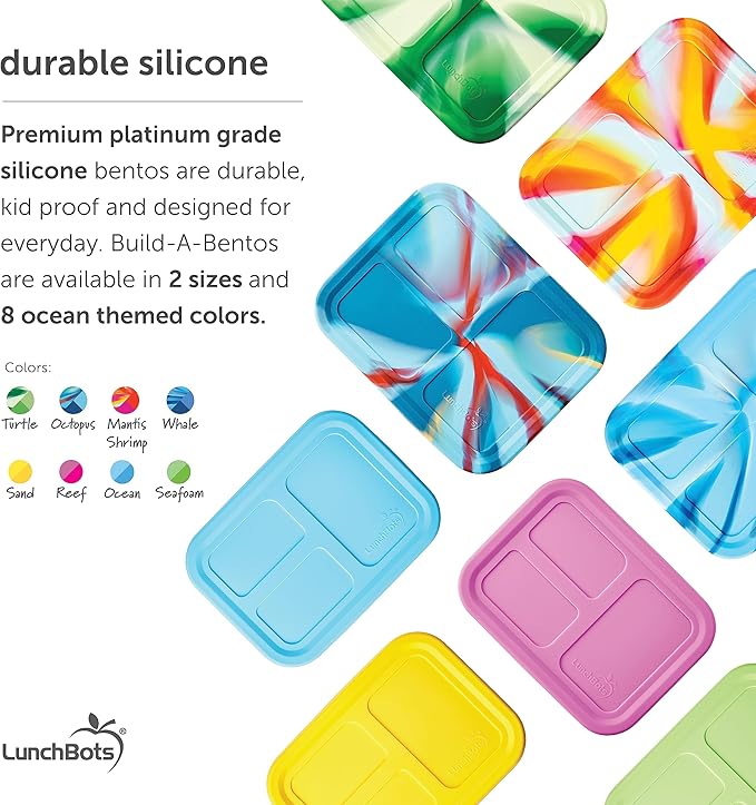LunchBots Build -a- Bento Lunch Box, Silicone Bento Box for Kids, Multi-Compartment Lunch Container, Oven & Dishwasher Safe, BPA Free, 32 oz - Tie Dye Pink