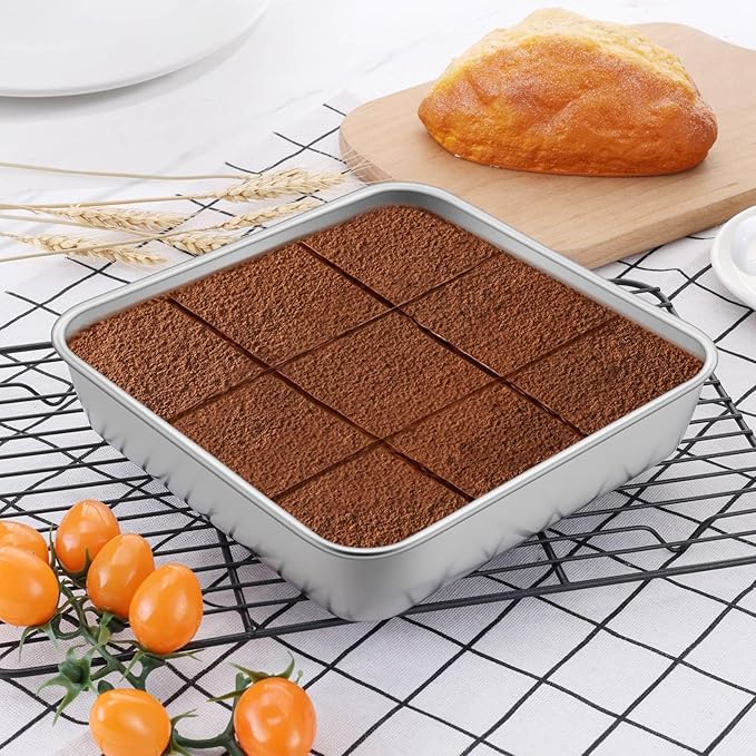 LIANYU 8/9 Inch Square Baking Cake Pan, Stainless Steel Brownie Bread Cake Molds, Square Bakeware for Lasagna Pie, Oven & Dishwasher Safe