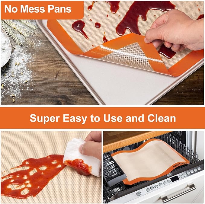 Silicone Baking Mat Sheets Set, Easy Clean &Non-Stick Food Grade Reusable Baking Mat, 2 Half Sheet Baking Mats Silicone for Oven, Macarons, Cookies and Pastry
