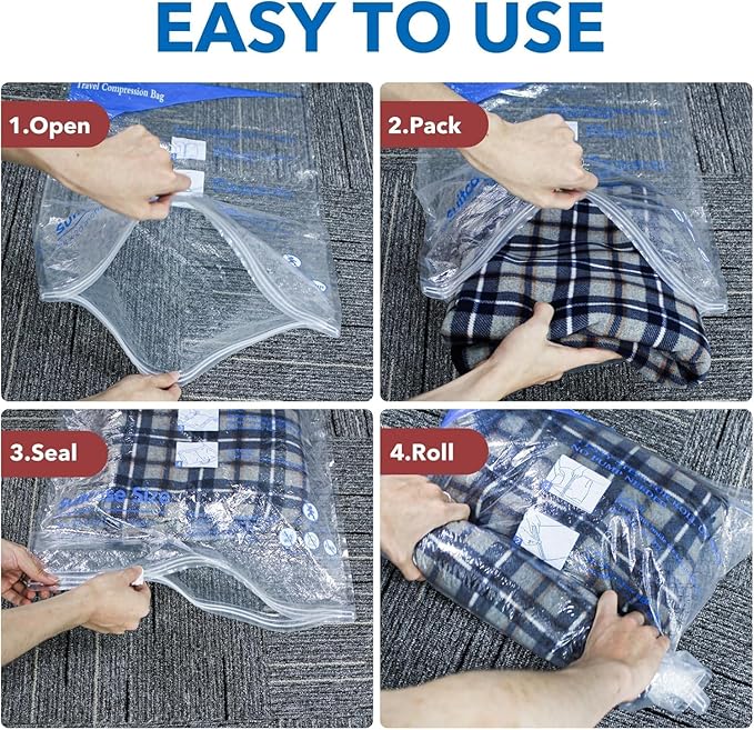 16 Pack Travel Vacuum Bags with Pump，vacuum travel bags with pump (2J/2L/2M2S/4 ROLLER BAGS/4 SMALL ROLLER BAGS), vacuum seal bags for clothing travel and home organization.
