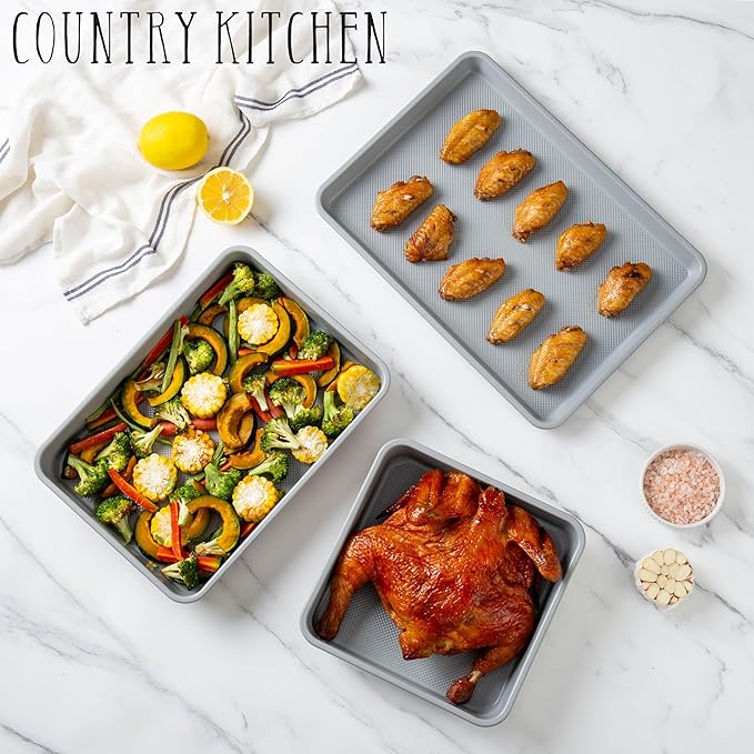 Country Kitchen Nonstick Stackable Bakeware Set - Durable, Easy Release Baking Set, Black, 6 Pcs