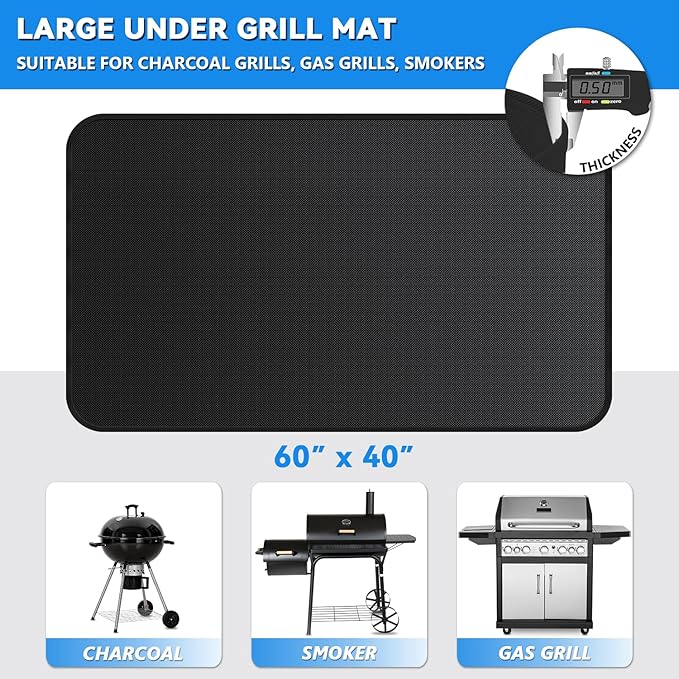 Large 60 x 40 inch Under Grill Mats for Outdoor Grill, Double-Sided Fireproof Deck Patio Protector Mat, Waterproof Oil-Proof BBQ Floor Pad Indoor Fire Pit Fireplace Mat