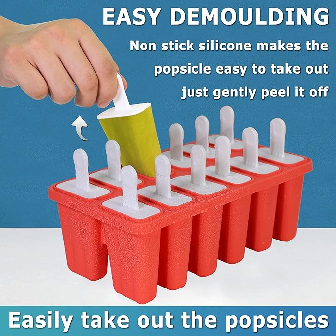 Silicone Popsicle Molds 12-cavity, DIY Ice Pop Mold for Kids Adult Teens, BPA Free Ice Cream Molds for Party Yogurt Juice Smoothies Sticks
