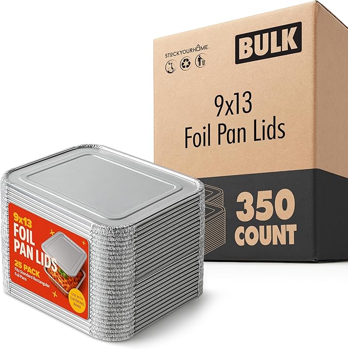 Stock Your Home 9x13 Disposable Baking Pan Covers (350 Pack) Heavy-Duty Aluminum Cake Pans Lids, Sturdy, Sealable Covers for Food Containers, Leak-Free + Safe Transport & Storage For Catering