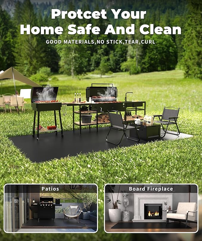 Large 60 * 40" BBQ mat for Under Grill,Double-Sided Silicone Grill mat for Outdoor Grill Deck Protector, Indoor Fireplace Mat/Fire Pit Mat (60 * 40")