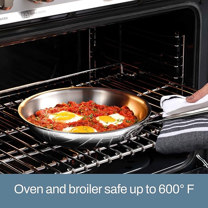 All-Clad D3 3-Ply Stainless Steel Fry Pan with Lid 10 Inch, Induction Compatible, Oven Broiler Safe 600F, Fast and Even Heat, Pots and Pans, Cooking Skillet Cookware, Stainless Steel