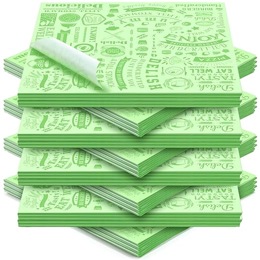 Outus 600 Pcs 12 x 12 Inch Deli Wax Paper Sheets Grease Resistant Tray Basket Liners Newsprint Paper Water and Grease Proof Sandwich Wrapping Square Hot Dog Wrappers for Food Baking (Light Green)