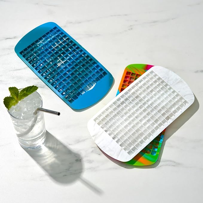 Host Mini Ice Cube Tray, Makes 160 Cubes, Durable Silicone Trays, Perfect for Cocktails, Whiskey, Bourbon, Margarita, Mojito, Iced Coffee, Home Kitchen Essentials, Set of 1, Colored Marble