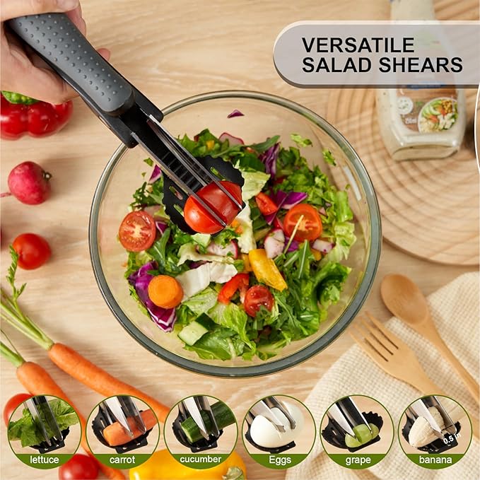 Salad Scissors with Double Blades, Lettuce Chopper for Chopped Salad, Black