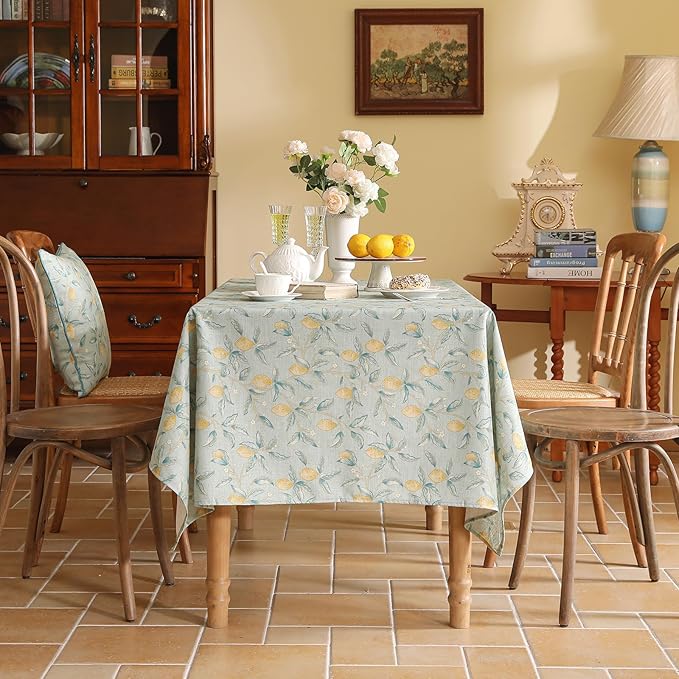 patdrea Designer Linen Green Tablecloth for Rectangle Table,Vintage Breathable Yellow Fruits Pattern Table Cloth,Decoration Cover for Kitchen Dining,Christmas,Thanksgiving,Party,55"x79"-Ania a