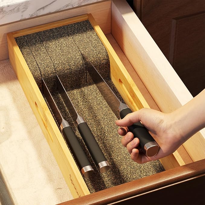 SpaceAid Knife Drawer Organizer Bamboo Insert Dock, Kitchen Steak Knives Holder Organizers Block for Drawer in Storage Organization (Small)