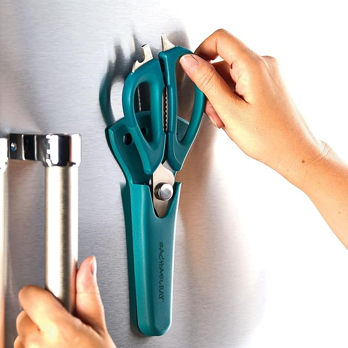Rachael Ray Professional Multi Shear Kitchen Scissors with Herb Stripper and Sheath, 2 Piece, Agave Blue