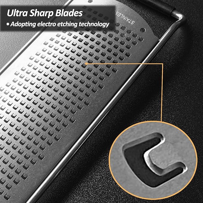 Professional Zester Grater Fine for Hard Cheese, Citrus Fruits, Garlic, Chili, Cinnamon and Nutmeg, Kitchen grater with Razor-Sharp Stainless Steel Blade (Fine)