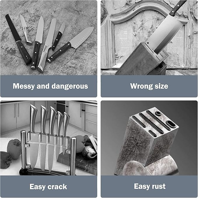Knife Block Without Knives, Cookit Universal Round Knife Block Only, Detachable Knife Holder for Easy Cleaning, Space Saver Knife Storage Holder with Scissors Slot, Black