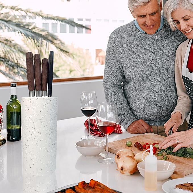 Universal Knife Block Holder, Toosbuc Round Knife Holder Without Knives,Safe & Detachable,Space Saver Knife Storage,Countertop Organizer for Kitchen (White Snowflake Dots)