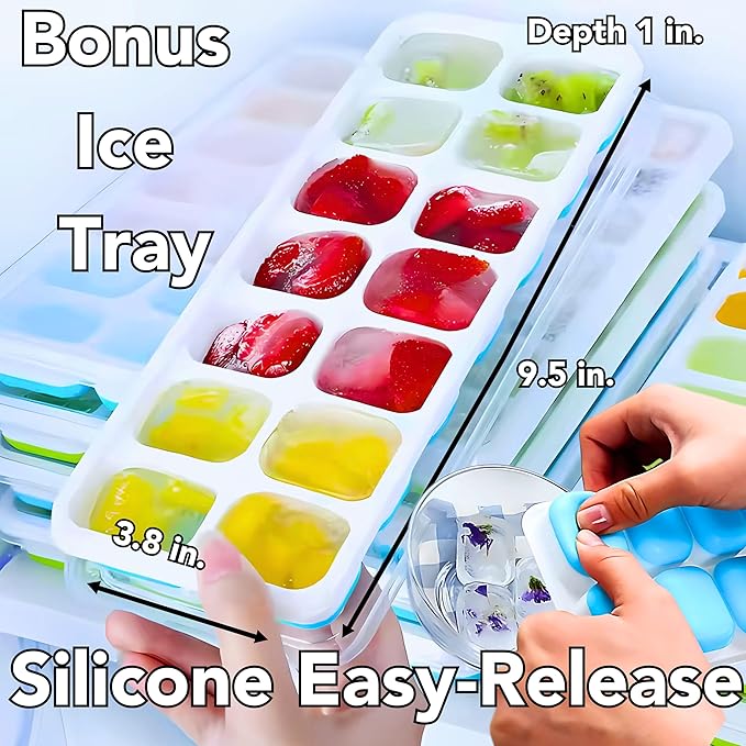 Extra Large Ice Molds 32LB – Set of 4 Silicone Ice Makers for Ice Baths & Cold Plunge, Reusable Giant Ice Cube Blocks, Home & Outdoor Coolers, Freezer Accessories, plus DIVIDE STAR 14-grid Ice Mold
