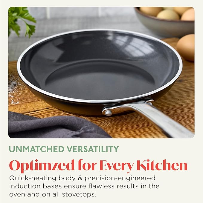 Orfeo 9.5” Nonstick Frying Pan, Made in Italy, Diamond Ceramic PFAS-Free Cookware, Induction Ready, Scratch Resistant, Laser-Fused Surface for Durability, Dishwasher Safe, Black