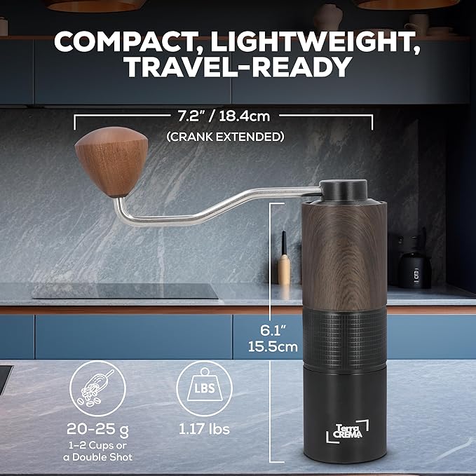 Manual Coffee Grinder – Precision Stainless Steel Conical Burr Hand Grinder for Espresso, Pour Over, French Press & Aeropress – All-in-One Travel Kit with Carry Case, Brush & Air Blower