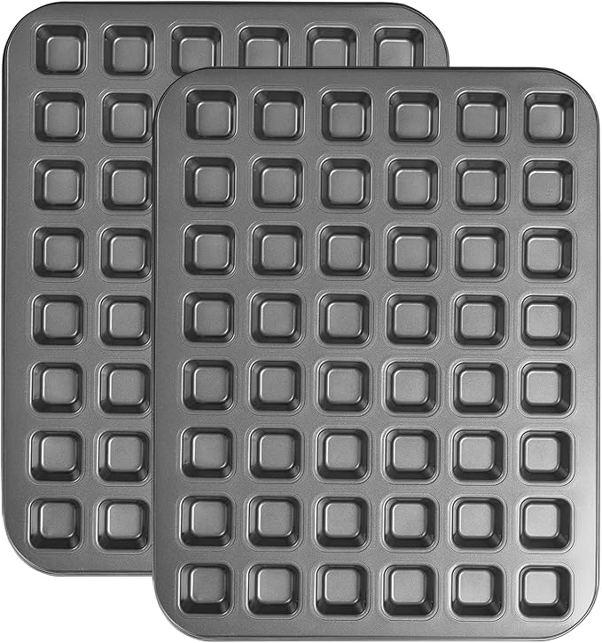 2-Piece 48 Cup Steel Mini Muffin Pan – Non-Stick Bakeware Mini Cupcake Tin(Square
