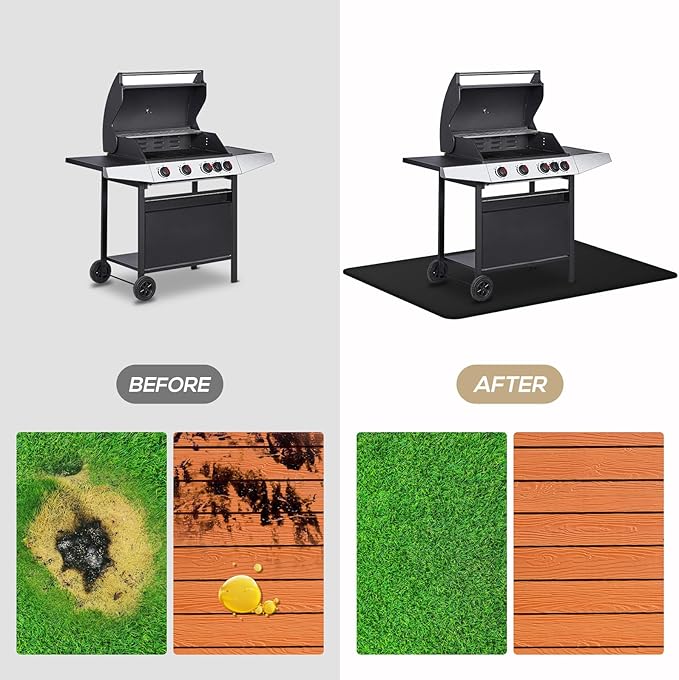 Under Grill Mat for Outdoor Grill, 24 x 42inch Double-Sided Fireproof Grill Pad,Perfect for Outdoor Barbecue Spots,Fireproof, Waterproof, and Oilproof BBQ Protector for Decks and Patios