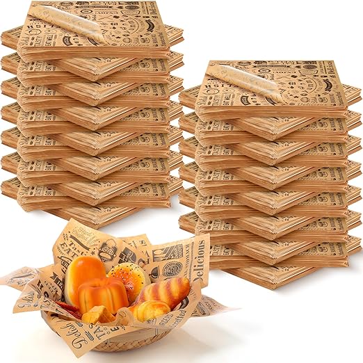 3000 Pcs 12 x 12 Inch Deli Wax Paper Sheets Grease Resistant Tray Basket Liners Newsprint Paper Water and Grease Proof Sandwich Wrapping Square Hot Dog Wrappers for Food Baking (Brown)