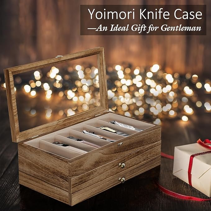 Knife Display Case, 3-Layer Pocket Knife Case Display & Storage Knives, Solid Wood Knife Case for Collections, Gift for Boyfriend Fathers Day Birthday Gifts(Brown)