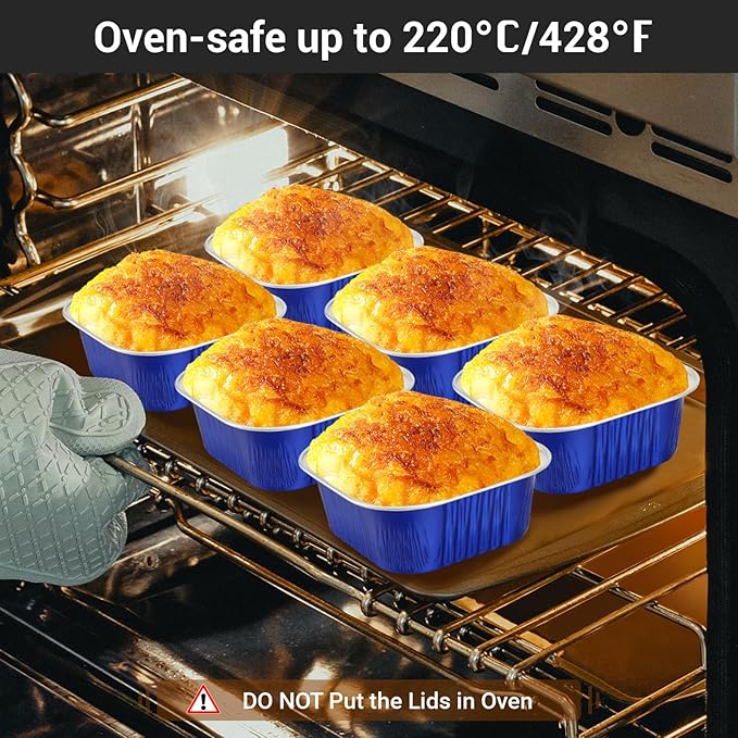 EUSOAR Creme Brulee Ramekins Disposable, 50pcs 10oz Cupcake Liners Foil Baking Cups with Lids, Aluminum Muffin Cups Square Dessert Wrappers Mini Cake Loaf Bread Pans for Wedding Birthday Party