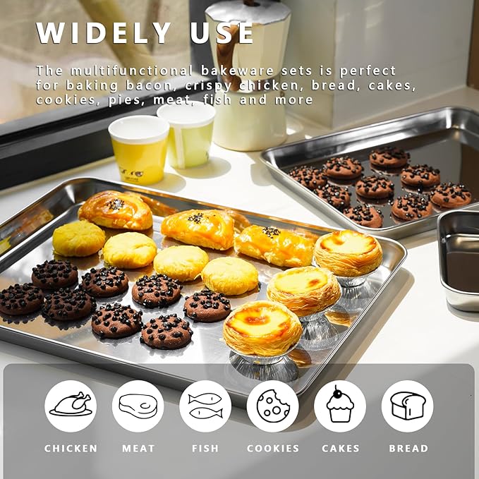 3 Pack Stainless Steel Baking Sheets - Non Stick Cookie Sheets & Pans for Oven, No Coating, Warp-Resistant & Dishwasher Safe, 9/12/16 Inch