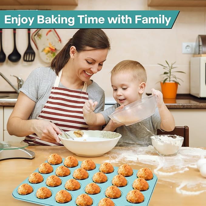 2-Pack Light Blue 24-Cup Ceramic Mini Muffin Pan – Non-Stick Muffin Tin, PFOA-Free, Healthy Baking, Perfect for Cupcakes, Breakfast Treats & Party Delights