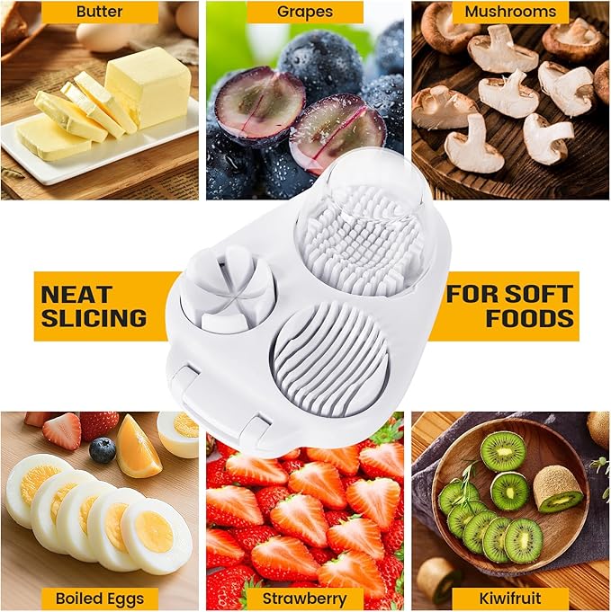 Nbippiooiwip 3-In-1egg Slicer For Hard Boiled Eggs,egg slicer 3 ways, grape cutter, Egg Slicer Kitchen Gadget, Fit Strawberry,Apple,Banana,Cherry,Tomato,grape,White